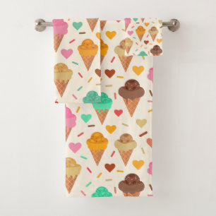 Cute  Cream Cone  pattern with hearts  Bath Towel Set