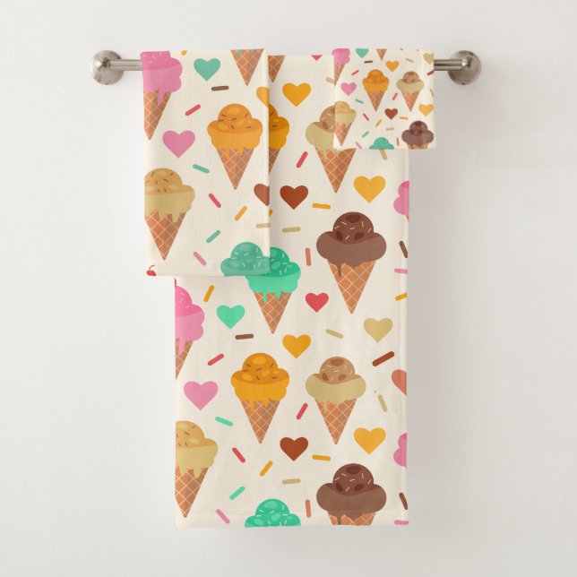 Cute  Cream Cone  pattern with hearts  Bath Towel Set (Insitu)