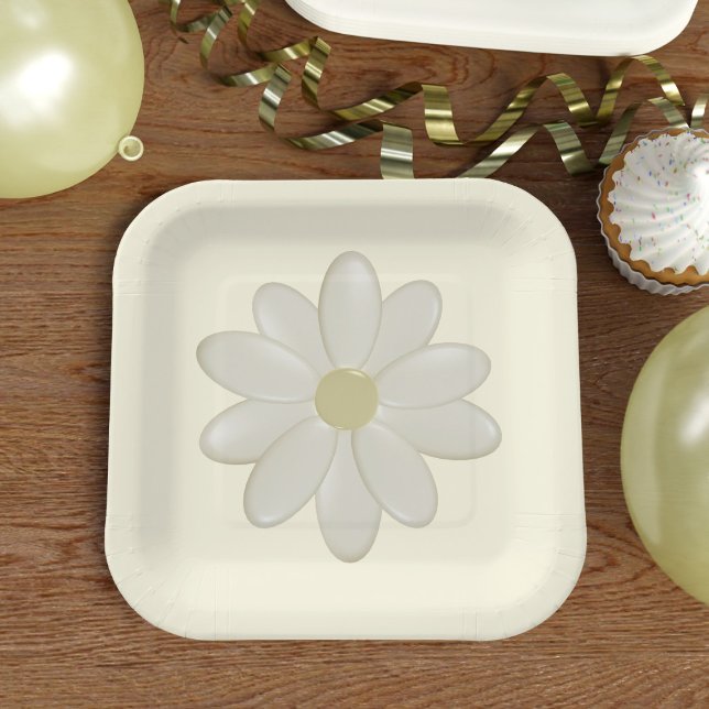 Cute Cream Daisy Flower Paper Plates (A cream daisy flower paper plate just for you. You can have square or round. The choice is yours)