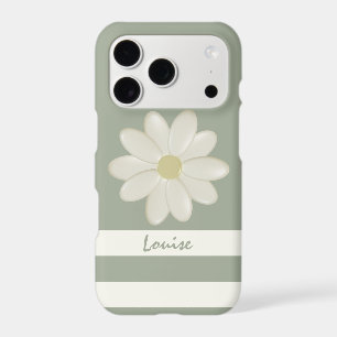 Cute Cream Daisy Flower Stripe Sage Green Name
