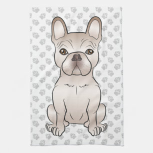 Cute Cream French Bulldog / Frenchie Dog & Paws Tea Towel