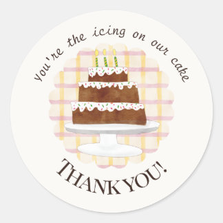 Cute Cream Plaid Cake Icing Birthday Favour Sticke Classic Round Sticker