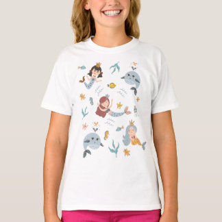 Cute Creative Illustrated Kids' Mermaids T-Shirt