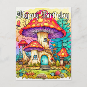 Cute Creative Mushroom House Illustration Postcard
