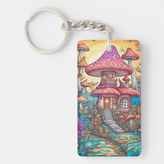 Cute Creative Mushroom Hut Illustration Key Ring (Front)