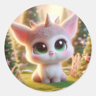 Cute Creature With Three Horns Classic Round Sticker