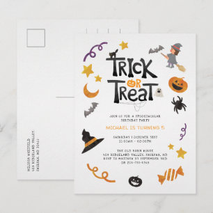 Cute Creatures Halloween Monsters Birthday Party Invitation Postcard