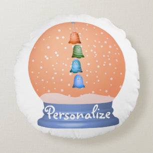 Cute creatures snow globe round cushion