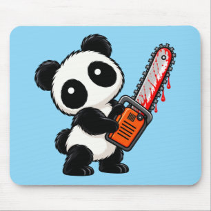 Cute Creepy Chainsaw Zombie Panda Mouse Mat