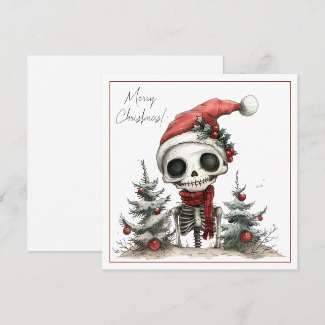 Cute Creepy Christmas Skeleton in a Santa Hat (Front/Back)