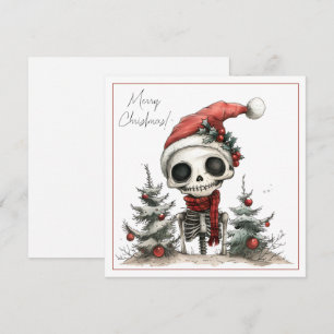 Cute Creepy Christmas Skeleton in a Santa Hat