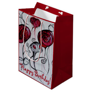 Cute & Creepy Creature Red Pink Goth Fun Sweet Art Medium Gift Bag