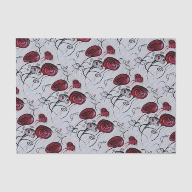 Cute & Creepy Creature Red Pink Goth Whimsical Art Tissue Paper (Front)