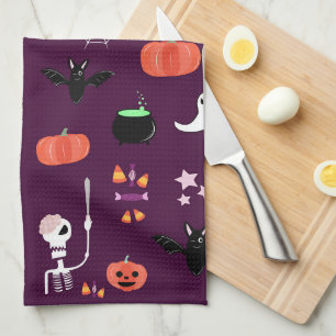 Cute Creepy Halloween Art Tea Towel