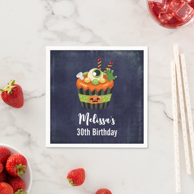 Cute & Creepy Halloween Cupcake Birthday Napkin (Insitu)