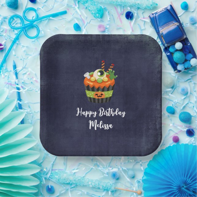 Cute & Creepy Halloween Cupcake Birthday Paper Plate (Party)