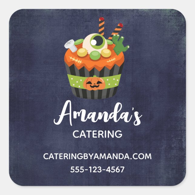 Cute & Creepy Halloween Cupcake Business Square Sticker (Front)
