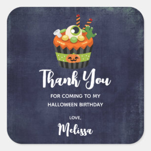 Cute & Creepy Halloween Cupcake Party Thank You Square Sticker