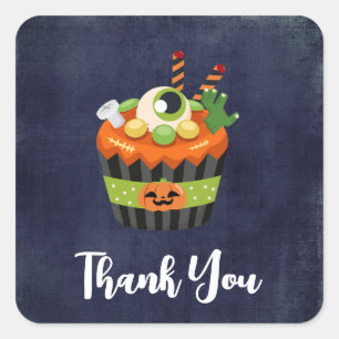 Cute & Creepy Halloween Cupcake Thank You Square Sticker