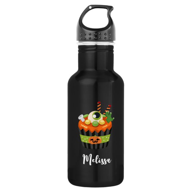 Cute & Creepy Halloween Cupcake with a Big Eyeball 532 Ml Water Bottle (Front)