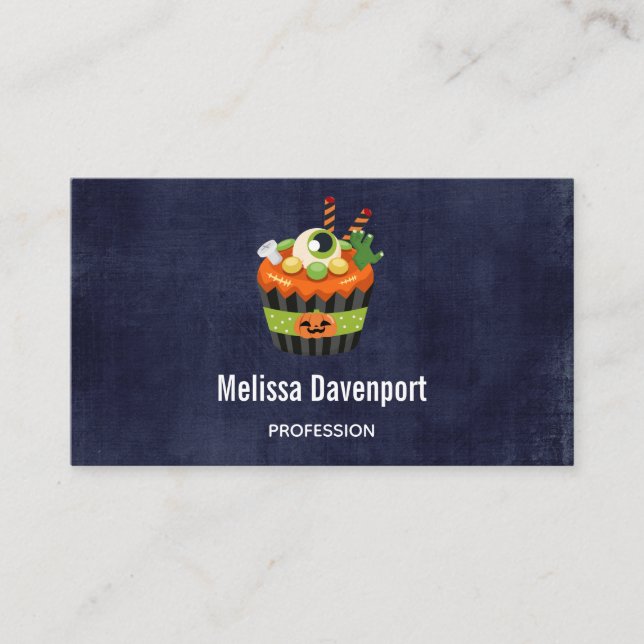 Cute & Creepy Halloween Cupcake with a Big Eyeball Business Card (Front)