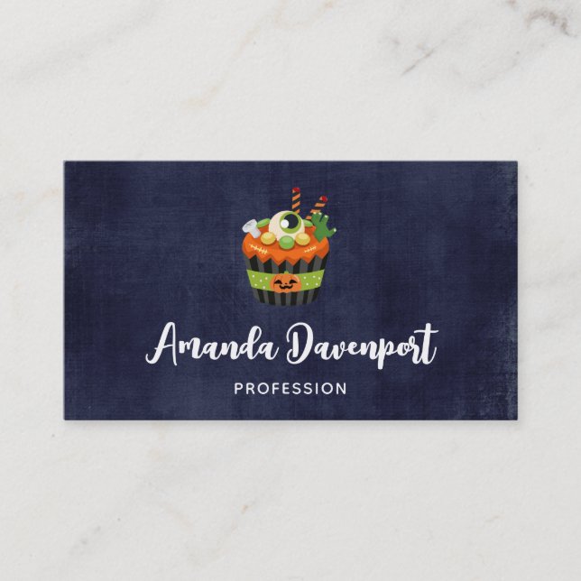 Cute & Creepy Halloween Cupcake with a Big Eyeball Business Card (Front)