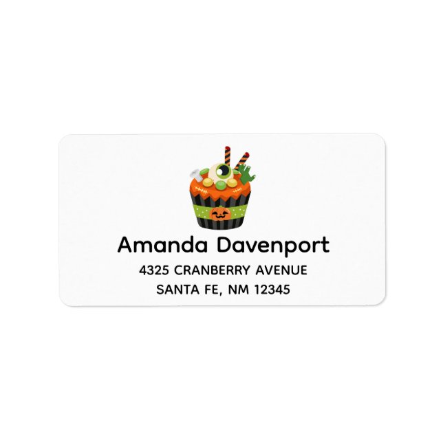 Cute & Creepy Halloween Cupcake with a Big Eyeball Label (Front)