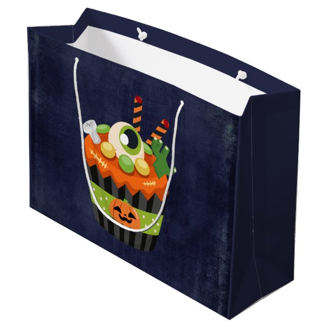 Cute & Creepy Halloween Cupcake with a Big Eyeball Large Gift Bag (Back Angled)