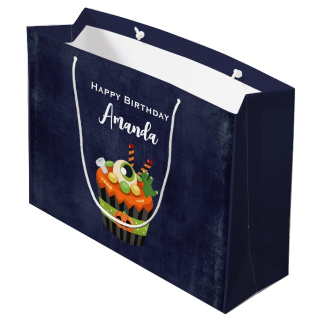 Cute & Creepy Halloween Cupcake with a Big Eyeball Large Gift Bag (Back Angled)