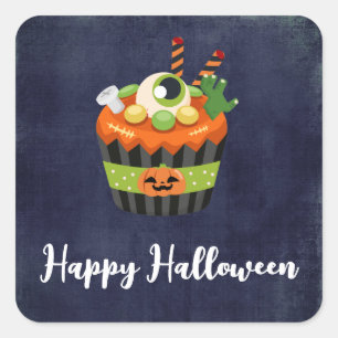 Cute & Creepy Halloween Cupcake with a Big Eyeball Square Sticker
