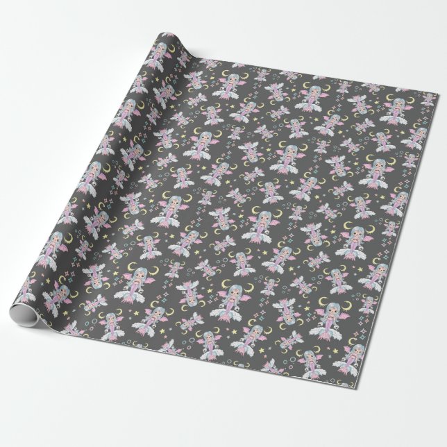 Cute & Creepy Kawaii Witchy Triple Moon Halloween  Wrapping Paper (Unrolled)