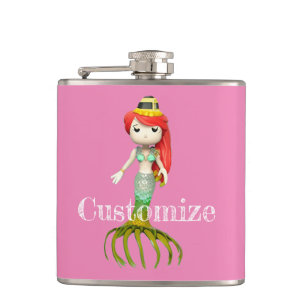 Cute Creepy Mermaid Witch Thunder_Cove Hip Flask
