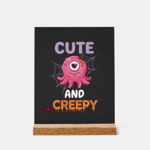 Cute Creepy Pink Monster Halloween Spider Web Bats Acrylic Sign
