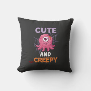 Cute Creepy Pink Monster Halloween Spider Web Bats Cushion