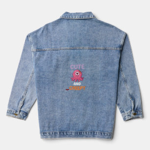 Cute Creepy Pink Monster Halloween Spider Web Bats Denim Jacket