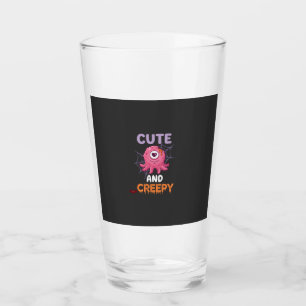 Cute Creepy Pink Monster Halloween Spider Web Bats Glass