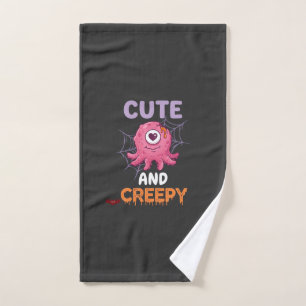 Cute Creepy Pink Monster Halloween Spider Web Bats Hand Towel