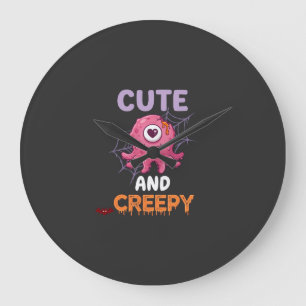 Cute Creepy Pink Monster Halloween Spider Web Bats Large Clock
