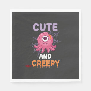 Cute Creepy Pink Monster Halloween Spider Web Bats Napkin