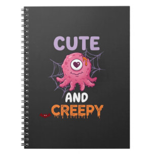 Cute Creepy Pink Monster Halloween Spider Web Bats Notebook