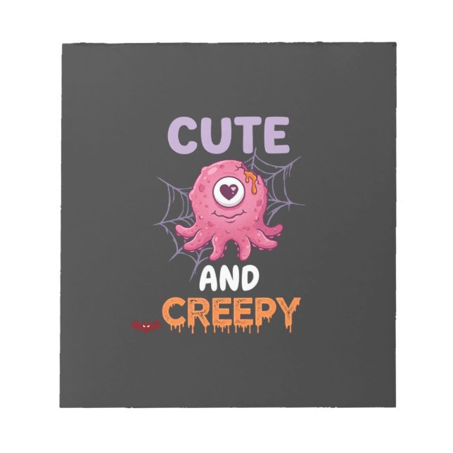 Cute Creepy Pink Monster Halloween Spider Web Bats Notepad (Front)
