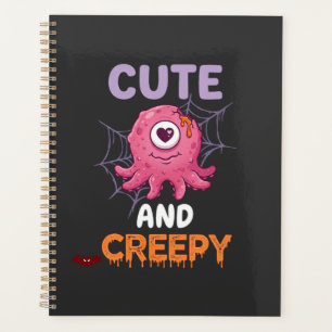 Cute Creepy Pink Monster Halloween Spider Web Bats Planner
