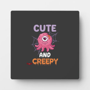 Cute Creepy Pink Monster Halloween Spider Web Bats Plaque