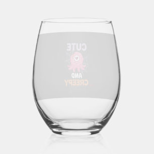 Cute Creepy Pink Monster Halloween Spider Web Bats Stemless Wine Glass