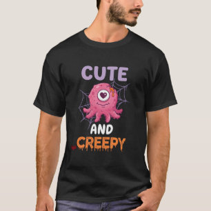 Cute Creepy Pink Monster Halloween Spider Web Bats T-Shirt