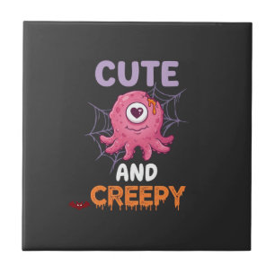 Cute Creepy Pink Monster Halloween Spider Web Bats Tile