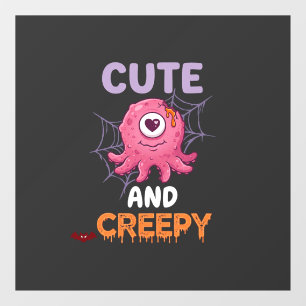 Cute Creepy Pink Monster Halloween Spider Web Bats Window Cling
