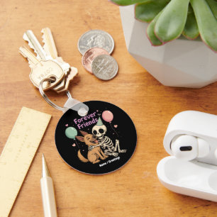 Cute Creepy Skeleton Hugging German Shepherd Dog F Key Ring
