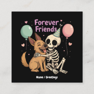 Cute Creepy Skeleton Hugging German Shepherd Dog F Square Business Card