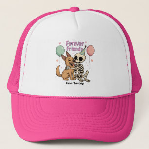 Cute Creepy Skeleton Hugging German Shepherd Dog F Trucker Hat